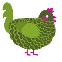 A olive and chartreuse chicken with a lace pattern