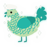A gluppy and turquoise chicken with a lace pattern