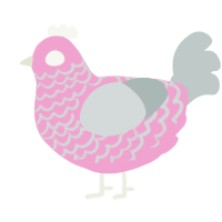 A pink and silver chicken with a lace pattern