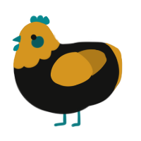 A black and ochre chicken with a head pattern