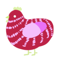 Selene, a crimson and lavender chicken with a bar pattern