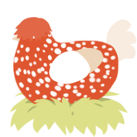 A vermilion and cream chicken with a speckle pattern