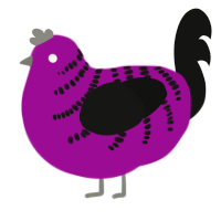 A plum and black chicken with a half-bar pattern