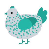 A mist and turquoise chicken with a speckle pattern