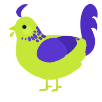 A lime and indigo chicken with a neck-speckle pattern