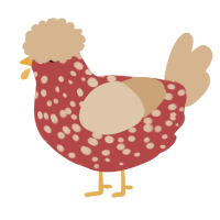 A red and beige chicken with a speckle pattern