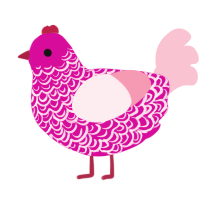 A fuchsia and rose chicken with a double-lace pattern