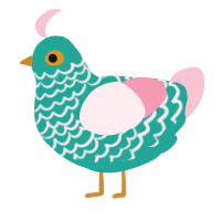 A turquoise and rose chicken with a lace pattern