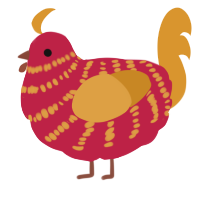 A crimson and orange chicken with a bar pattern