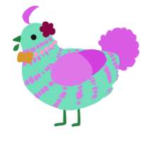 A mint and orchid chicken with a bar pattern