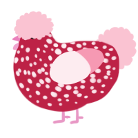A crimson and rose chicken with a speckle pattern