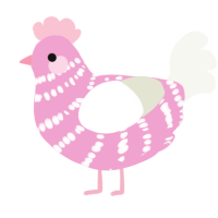 九月, a pink and white chicken with a bar pattern