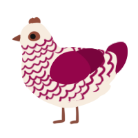 A cream and maroon chicken with a lace pattern