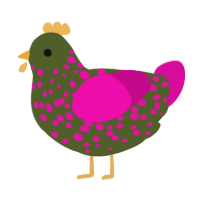 A olive and fuchsia chicken with a speckle pattern