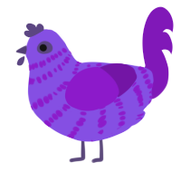 Razzmatazz, a blurple and violet chicken with a bar pattern