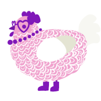 A pink and white chicken with a double-lace pattern