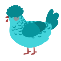 A aqua and teal chicken with a half-lace pattern