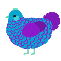 A cerulean and violet chicken with a lace pattern