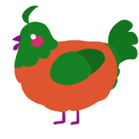 A vermilion and leaf chicken with a head pattern