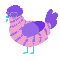 A pink and blurple chicken with a bar pattern