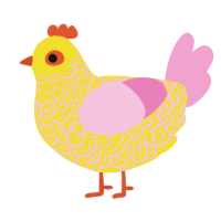 A yellow and pink chicken with a double-lace pattern