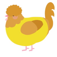 A yellow and orange chicken with a head pattern