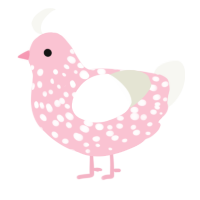 Moxie, a rose and white chicken with a speckle pattern