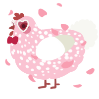 A rose and white chicken with a speckle pattern