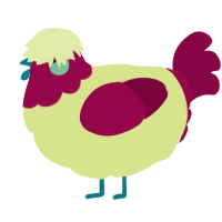 A lemon and maroon chicken with a head pattern