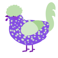 A blurple and gluppy chicken with a speckle pattern