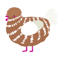 A brown and white chicken with a bar pattern