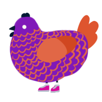 A violet and vermilion chicken with a lace pattern