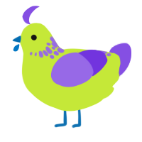 A lime and blurple chicken with a neck-speckle pattern