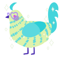 A apple and aqua chicken with a bar pattern
