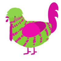 A grass and fuchsia chicken with a bar pattern