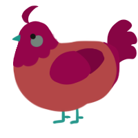 melon, a red and maroon chicken with a head pattern