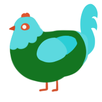 A leaf and aqua chicken with a head pattern