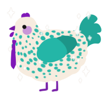 A cream and turquoise chicken with a speckle pattern