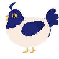 A cream and navy chicken with a head pattern