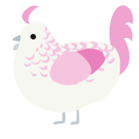 Sweetpea, a white and pink chicken with a half-lace pattern