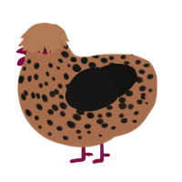 A brown and black chicken with a speckle pattern