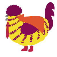 A yellow and wine chicken with a bar pattern