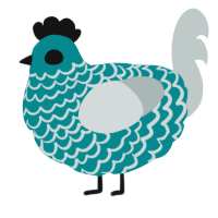 A teal and silver chicken with a lace pattern