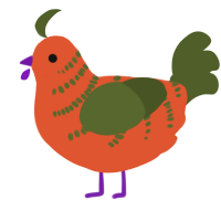 A vermilion and olive chicken with a half-bar pattern