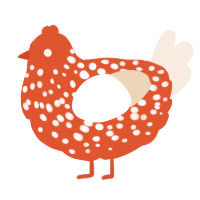 A vermilion and cream chicken with a speckle pattern