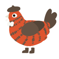 A vermilion and bark chicken with a bar pattern