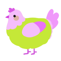 A lime and lavender chicken with a head pattern