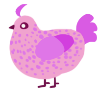 Bottle of Pills, a pink and orchid chicken with a speckle pattern