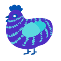 Hebi, a indigo and aqua chicken with a bar pattern