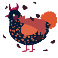 A tumblr and vermilion chicken with a speckle pattern